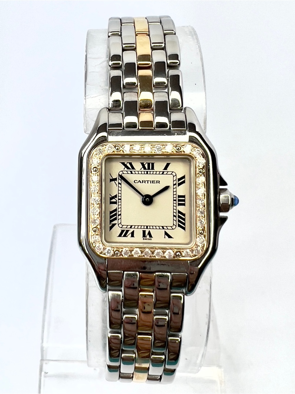 CARTIER PANTHERE Quartz 23mm 1 Row Gold 0.32TCW DIAMOND Watch Cream Dial